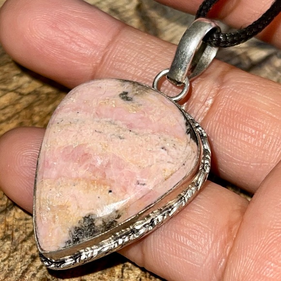 Teardrop Pink Rhodochrosite Pendant 1 7/8” - Picture 11 of 14